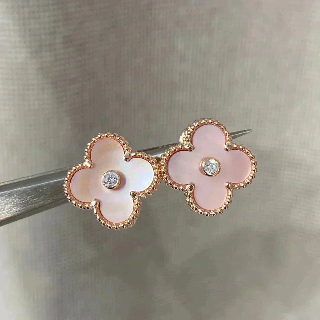 TimiCLOVER MEDIUM 1 MOTIFS  PINK MOP DIAMOND EARRINGS