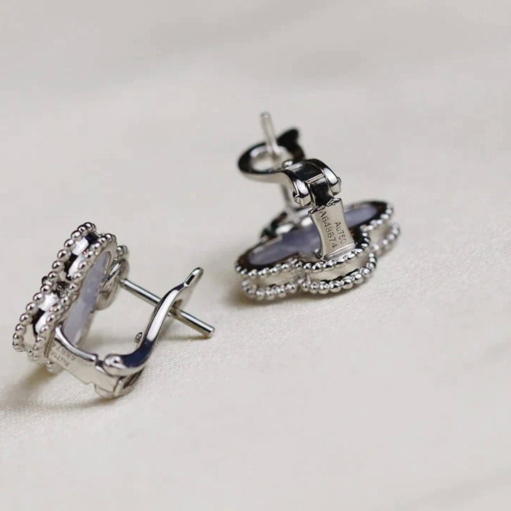 TimiCLOVER MEDIUM 1 MOTIFS  WHITE MOP EARRINGS SILVER