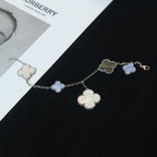¡®Timi¡¯CLOVER BRACELET 5 MOTIFS MOP CHALCEDONY SILVER