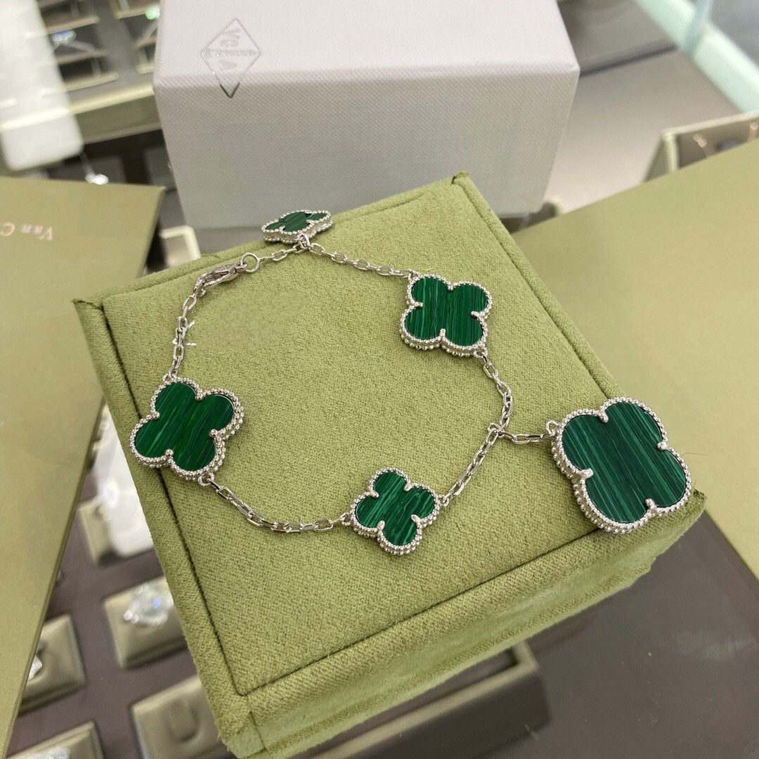 ¡®Timi¡¯CLOVER 5 MOTIFS SIVLER MALACHITE BRACELET