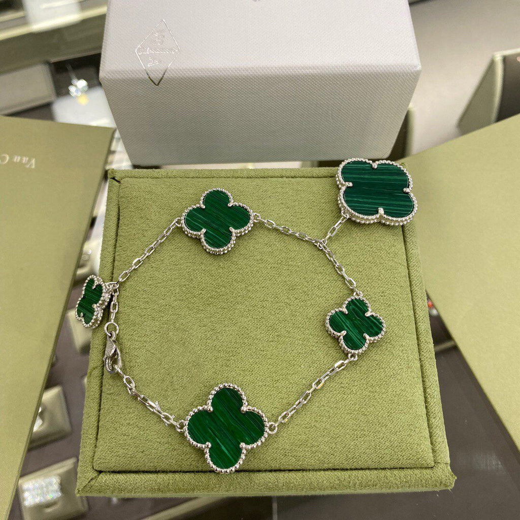 ¡®Timi¡¯CLOVER 5 MOTIFS SIVLER MALACHITE BRACELET