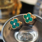 TimiCLOVER MEDIUM 1 MOTIFS MALACHITE DIAMOND EARRINGS