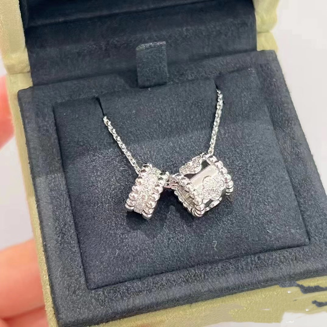 TimiPERLEE DOUBLE PENDANT SILVER DIAMOND NECKLACE