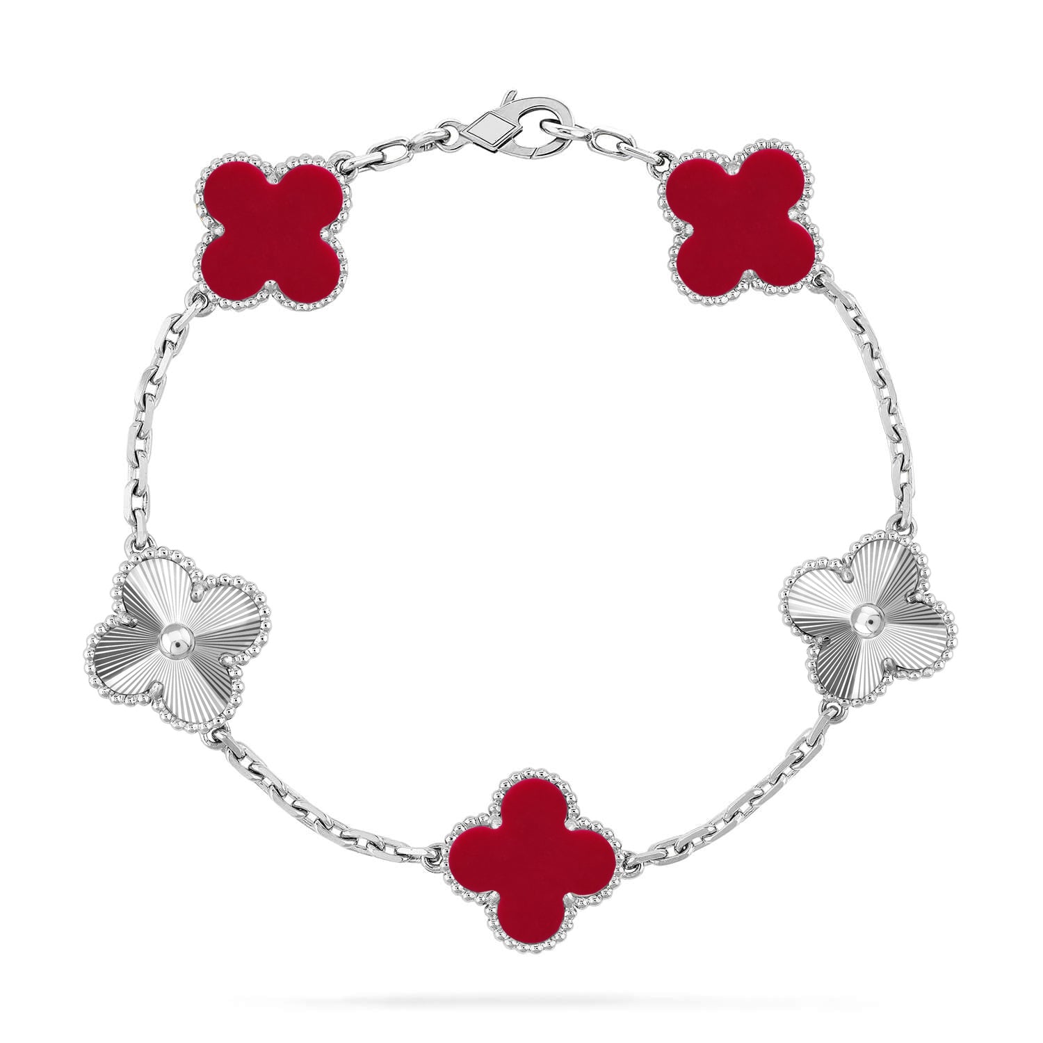 [Timi]New  CLOVER 5 MOTIF RED CORNELIAN BRACELET COLLECTION