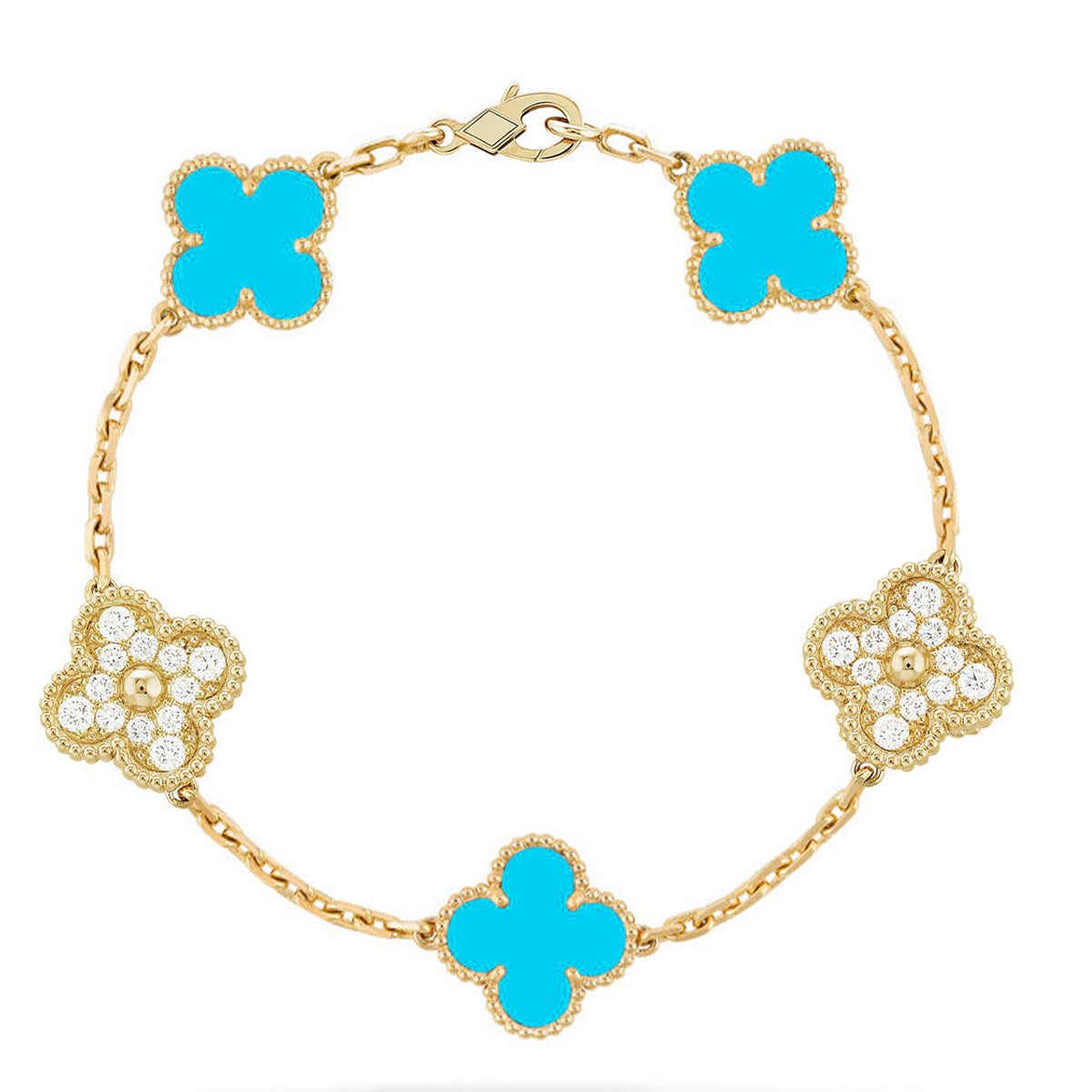 [Timi]New  CLOVER 5 MOTIF TURQUOISE BRACELET COLLECTION