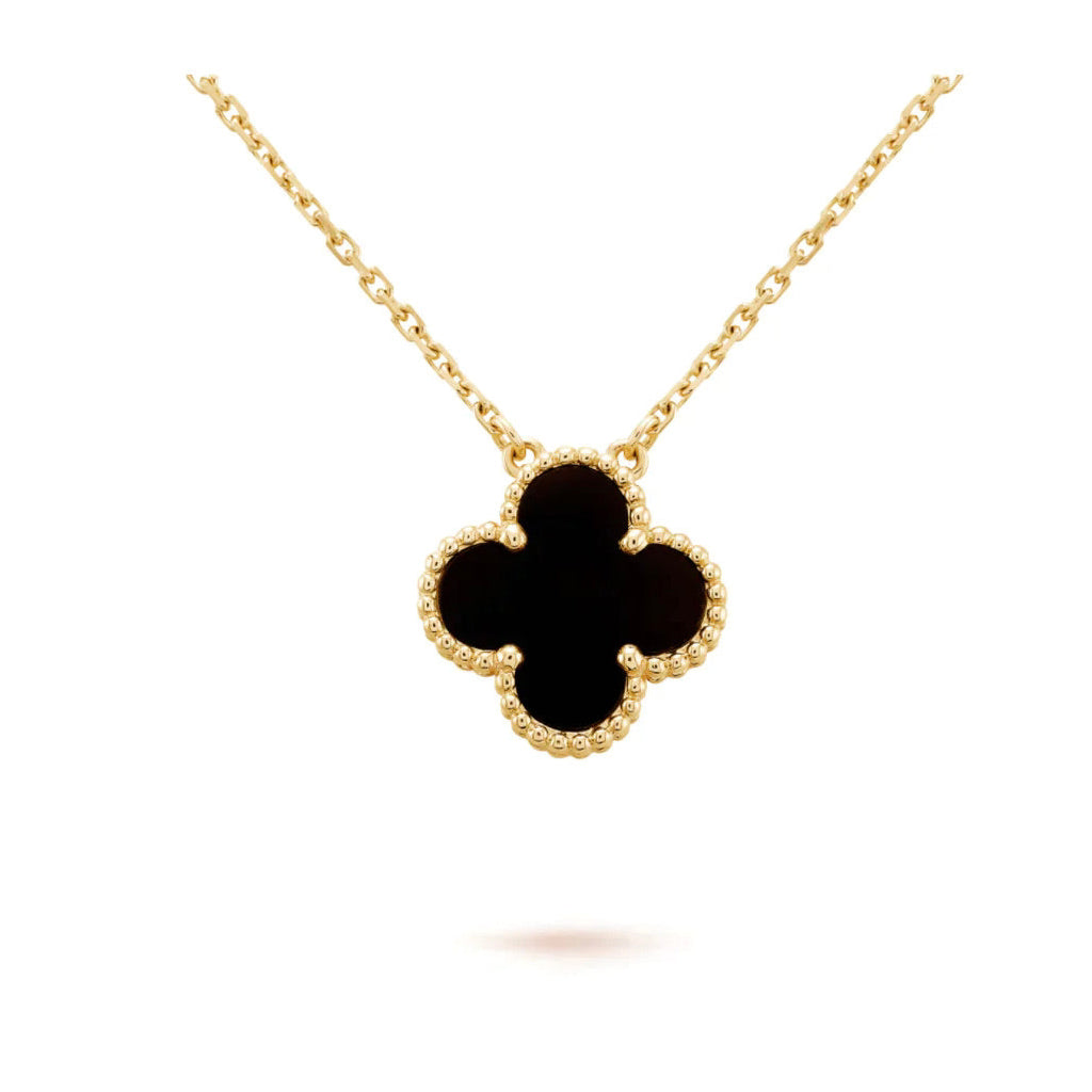 TimiCLOVER 15MM BLACK ONYX SINGLE FLOWER NECKLACE
