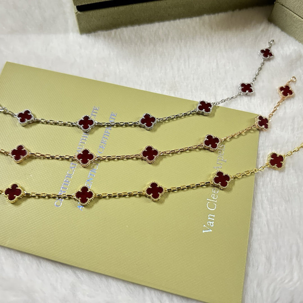 [¡®Timi¡¯]CLOVER 6 MOTIF RED AGATE BRACELET