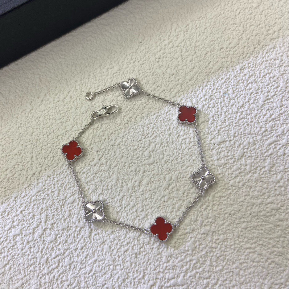 [¡®Timi¡¯]CLOVER 6 MOTIF RED AGATE LASER BRACELET