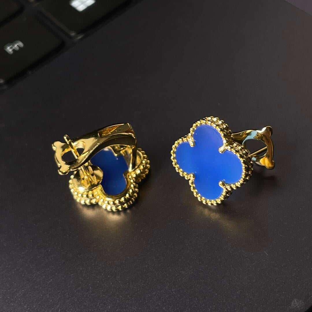 [Timi] CLOVER LARGE (20mm) 1 MOTIFS BLUE MOP STUD EARRINGS