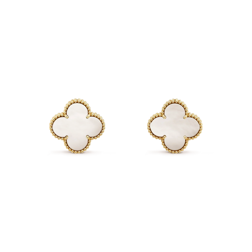 TimiCLOVER MEDIUM 1 MOTIFS  WHITE MOP STUD EARRINGS