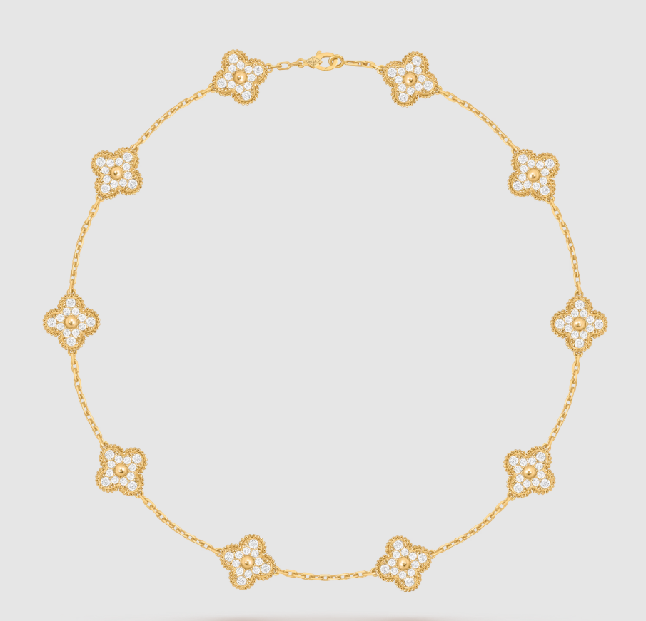 [Timi]CLOVER 10 MOTIFS FULL DIAMOND NECKLACE